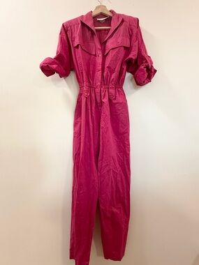 Vintage Joan Walters Magenta Pink Utility Jumpsuit Elastic Waist ~ Size 4/6